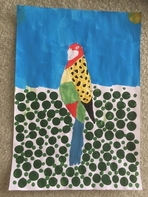 Birthday Adventure - child's painting of a bird